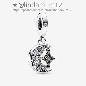 Pandora Sparkling Crescent Moon & Spinnable Star Dangle Charm